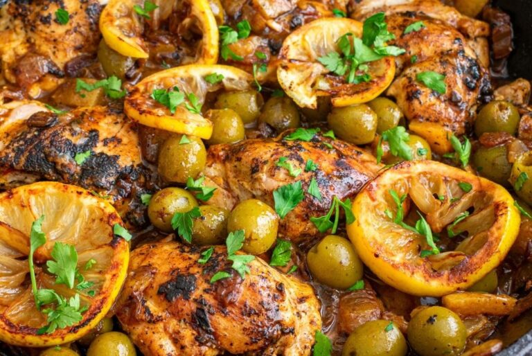 Cocotte de poulet au citron et aux olives